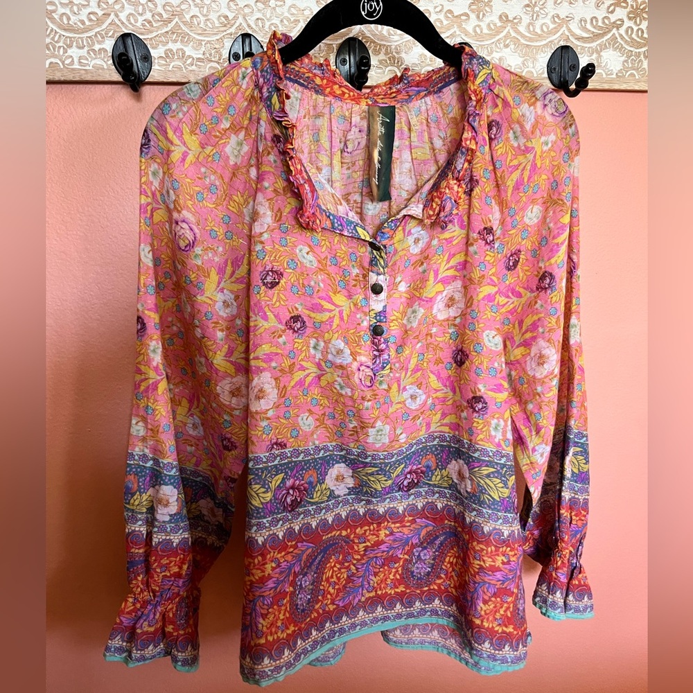 Aratta Silent Journey Floral Pink and Orange Blouse